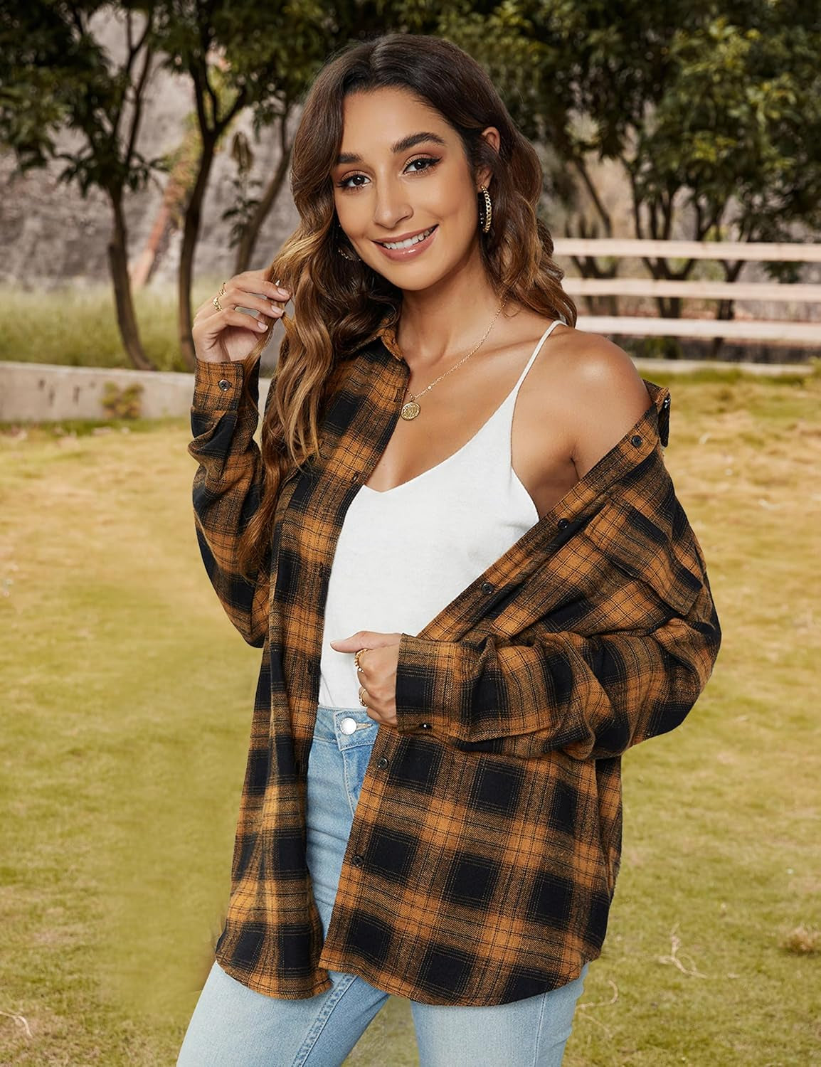 Women'S Button down Flannel Shirts Plaid Shacket Long Sleeve Collared Business Casual Tops Work Blouses