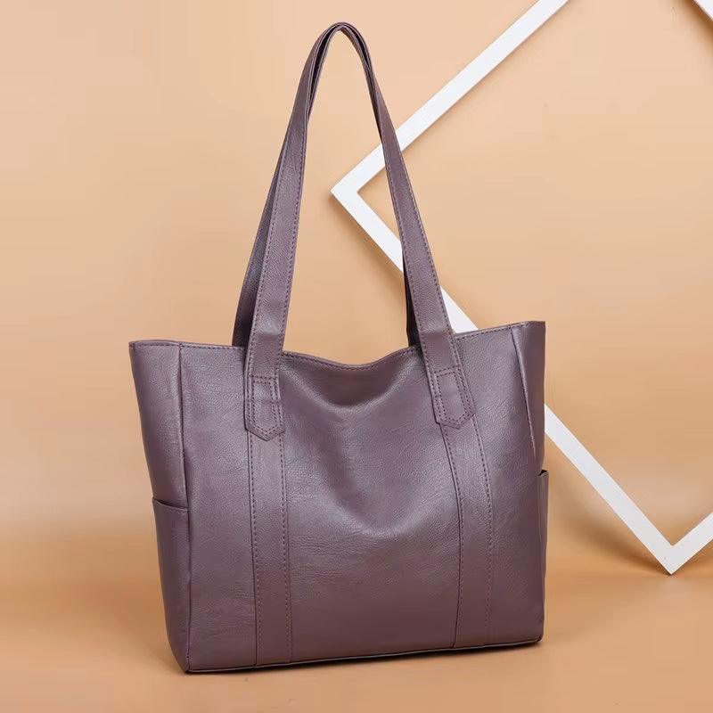 Fashion Large Soft Leather Ladies Bag European and American Retro Ladies Large Capacity Shoulder Handbag PU Material