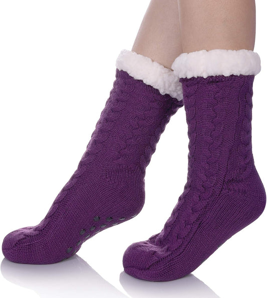 Women'S Winter Super Soft Warm Cozy Fuzzy Fleece-Lined with Grippers Slipper Socks