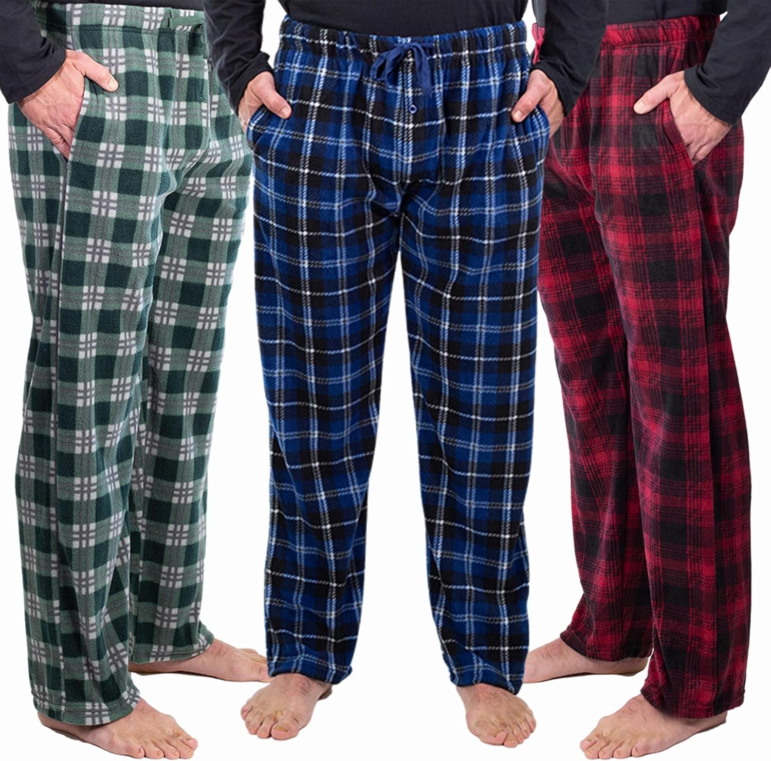 3 Pack Plaid Mens Pajama Pants Set Bottoms Fleece Lounge Sleepwear Pjs with Pockets Microfleece