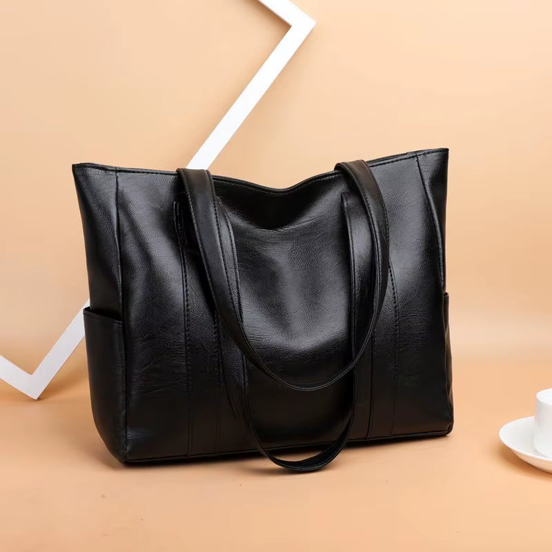 Fashion Large Soft Leather Ladies Bag European and American Retro Ladies Large Capacity Shoulder Handbag PU Material